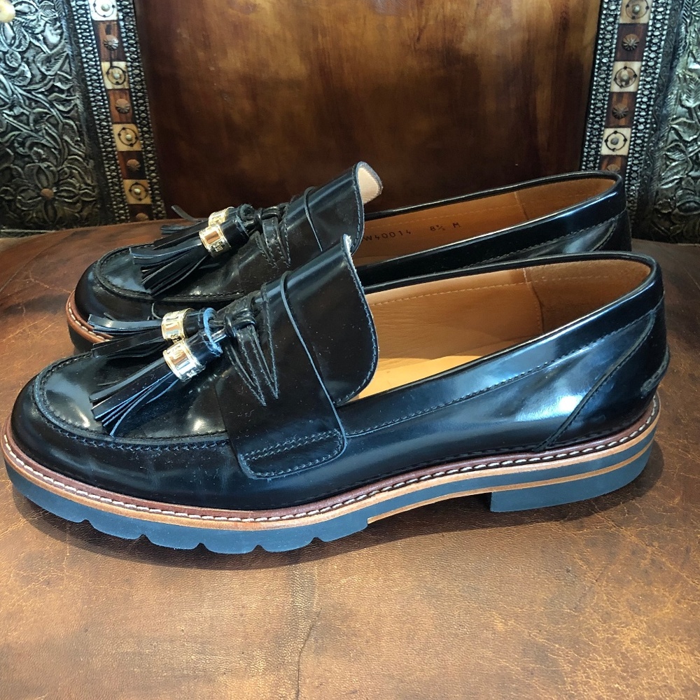 Stuart Weitzman Black Leather Platform Loafers